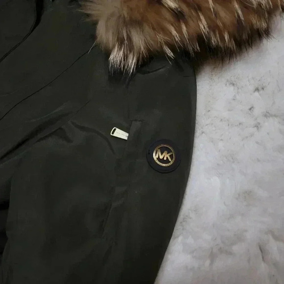 Michael Kors Knee Length Insulated Parka Jacket Coat Olive Green Racoon Hood Fur - Picture 6 of 13